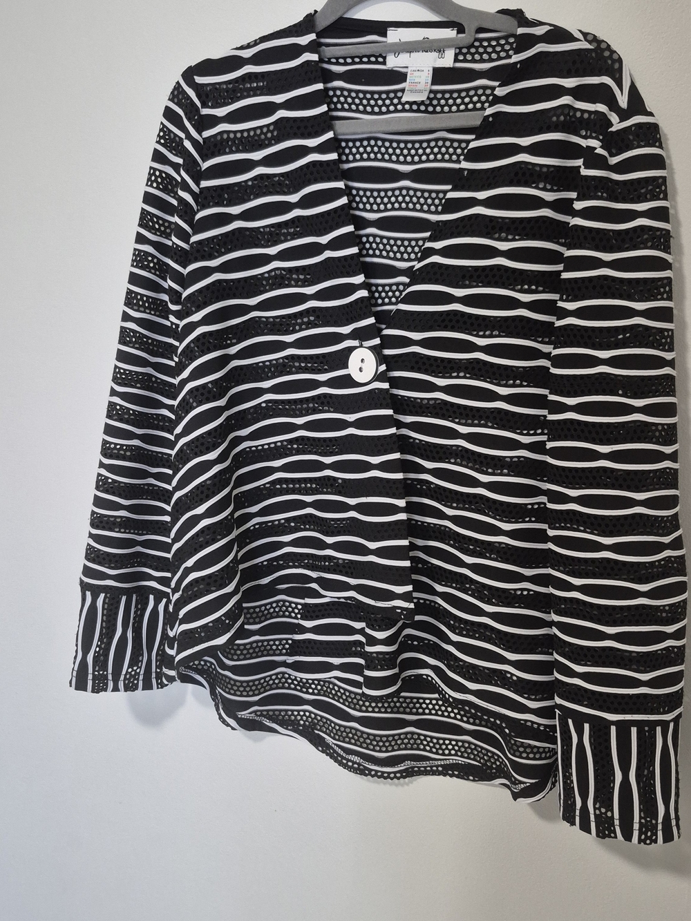 Joseph Ribkoff Black & White Wavy Stripe Mesh Jacket Size 6